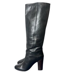 Coach Therese tall black leather stacked heel boots size 7.5- Flaw